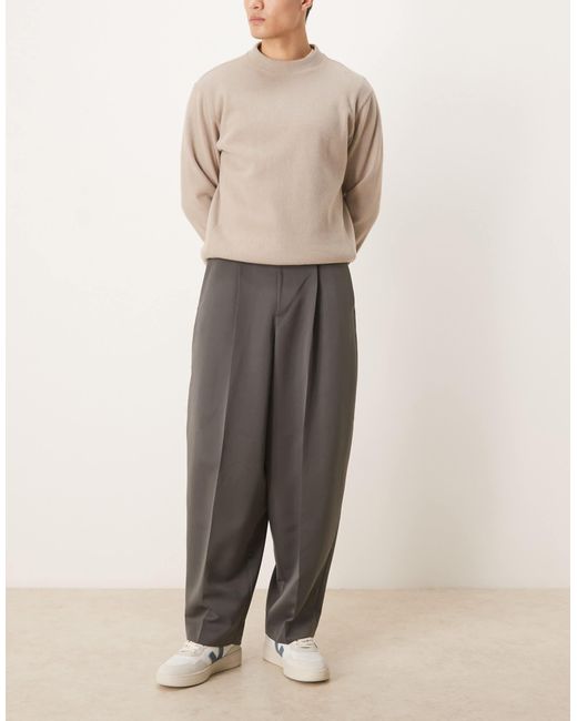 ASOS Natural Smart Pleated Extreme Tapered Trousers for men