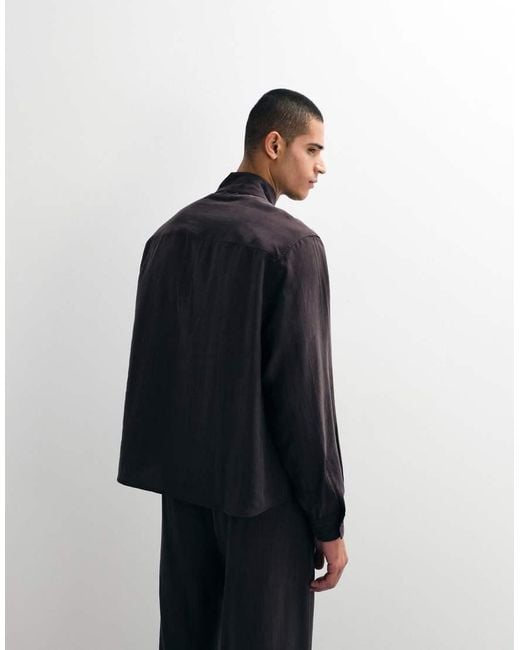 ASOS Brown Co-ord Oversized Funnel Neck Overhead Flowing Shirt for men