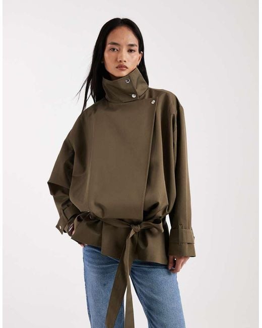 ASOS Brown Funnel Neck Drop Waist Jacket