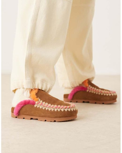 Mou Natural Overstitched Suede Mule