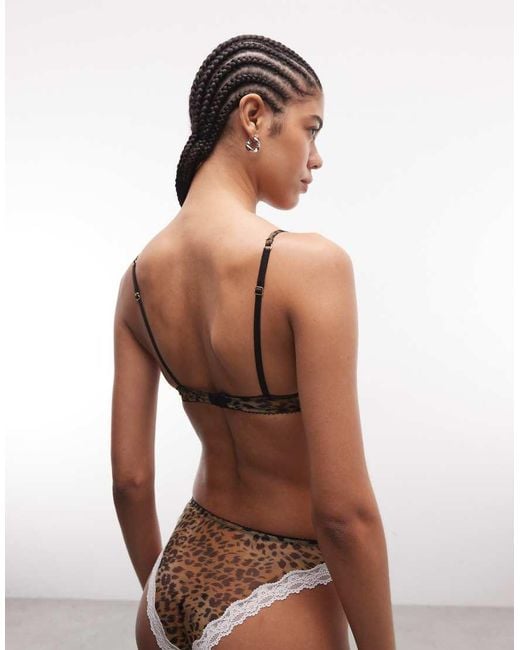 ASOS Natural Savannah Sheer Mesh Leopard Print Underwire Bra With Cream Lace Trim
