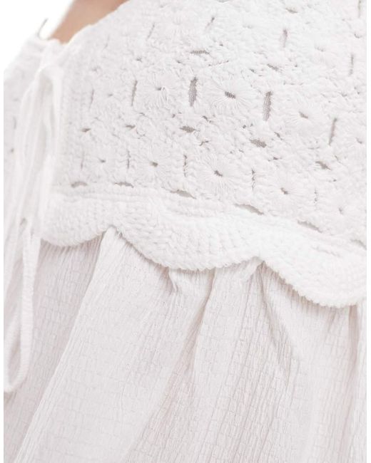 Stradivarius White Crochet Detail Cami Top