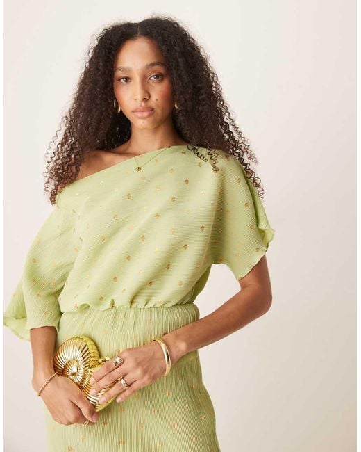 Never Fully Dressed Yellow Tilly Metallic Plisse Maxi Dress