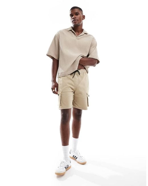 Bershka Natural Cargo Pocket Short for men
