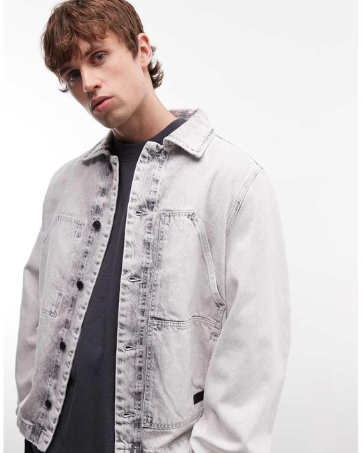AllSaints Gray Mukesh Button Through Denim Shacket for men