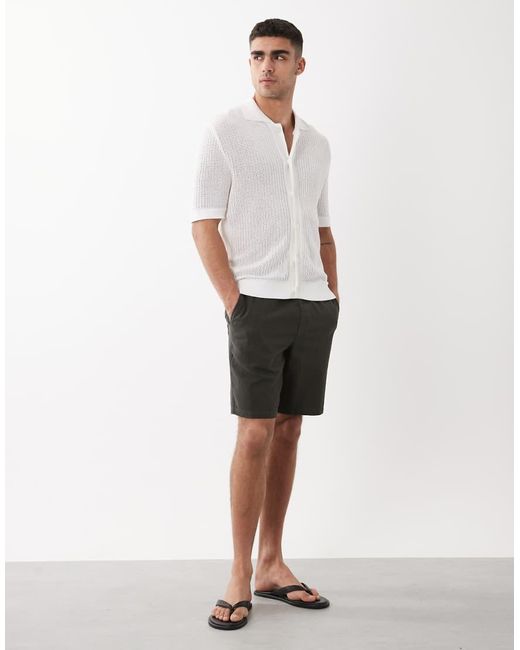 SELECTED White Textured Knitted Short Sleeve Shirt for men