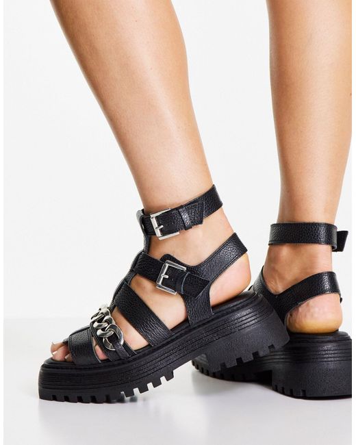 TOPSHOP Pioneer Chain Chunky Leather Sandal in Black | Lyst