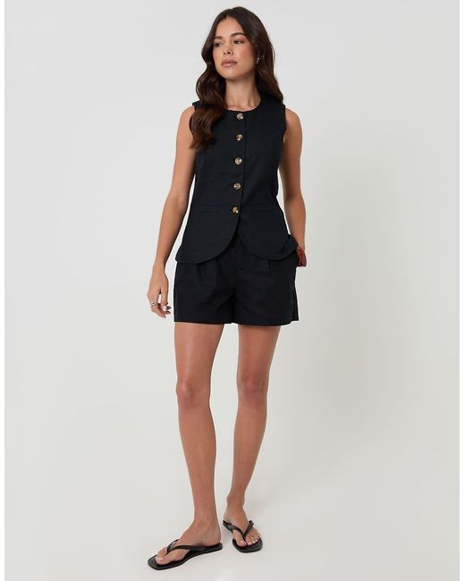 Threadbare Black Linen Blend Longline Waistcoat