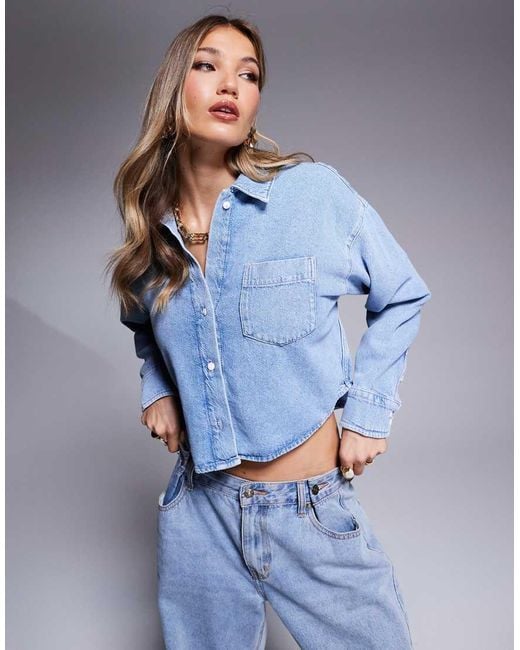 River Island Blue Crop Denim Shirt