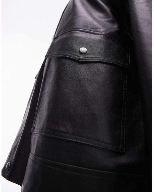 TOPSHOP Black Faux Leather Zip Through 90s Jacket With Pockets