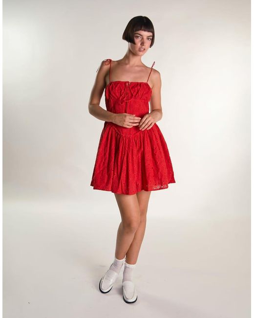 Glamorous Red Broderie Mini Dress