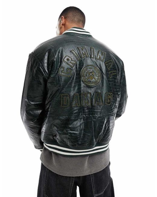 Criminal Damage Gray Crocodile Varsity Jacket for men
