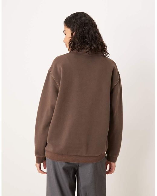 Brave Soul Brown Quarter Zip Funnel Neck Sweatshirt