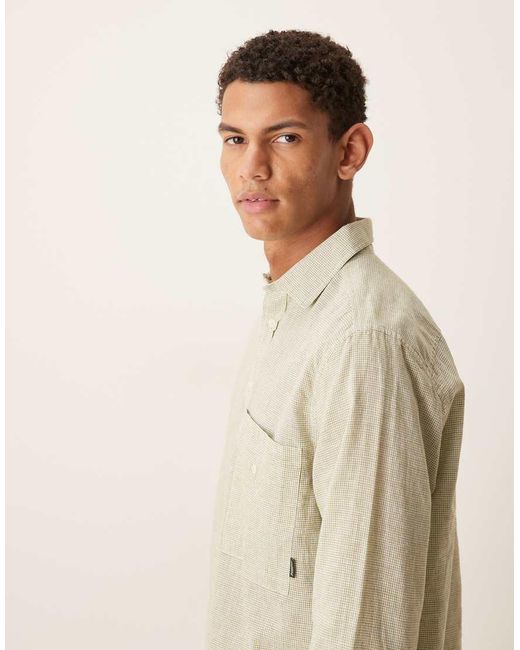Pompeii UK Natural Pompeii Micro Check Long Sleeve Linen Shirt for men