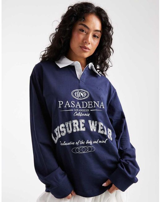Polo Extragrande De Estilo Rugby Con Gráfico Deportivo De ASOS de color Blue