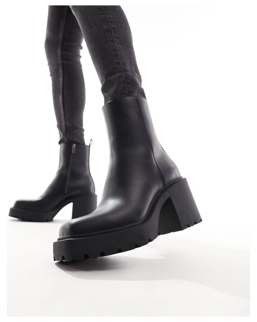 Bershka Black Heeled Leather Boot for men