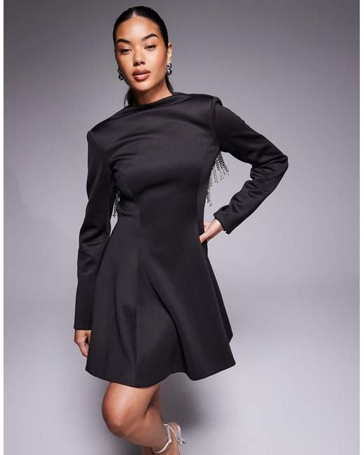 ASOS Gray Blazer Mini Dress With Fringe Embellished Open Back