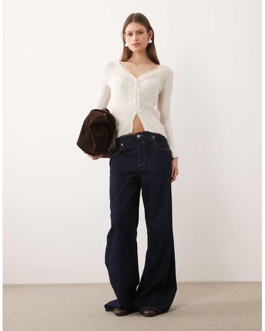 Mango White V Neck Cardigan With Delicate Lace