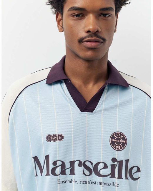 Pull&Bear Gray Marseille Boxy Soccer Polo Shirt for men