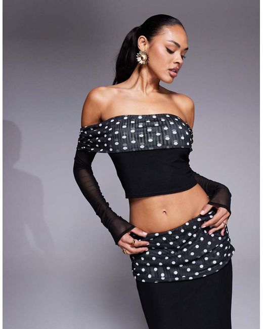 Kaiia Gray Exclusive Double Layered Slinky Bardot Foldover Long Sleeve Top Co-ord