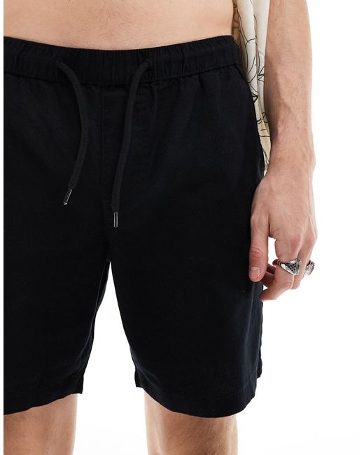 ASOS Black Slim Linen Shorts for men