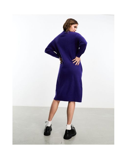 Monki Blue Long Sleeve Oversized Knitted Dress