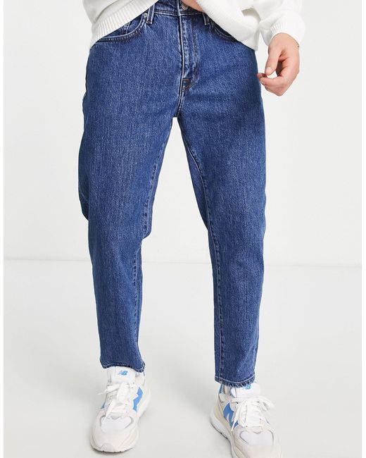 SELECTED – chris – verkürzte baumwoll-jeans mit lockerem schnitt in Blue für Herren