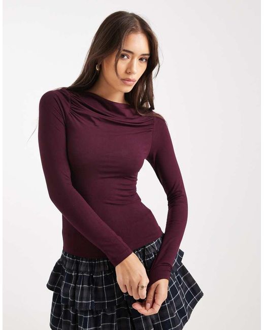 Miss Selfridge Purple Ruched Slash Neck Top