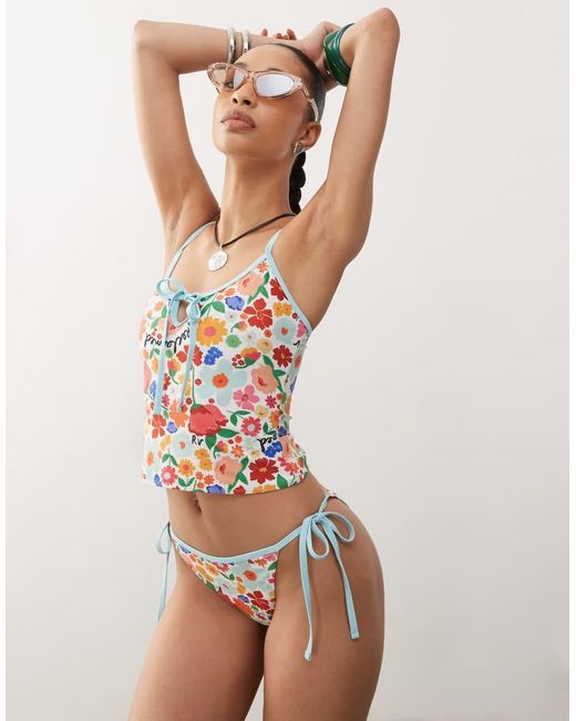 Reclaimed Vintage Multicolor Tie Side Bikini Bottom