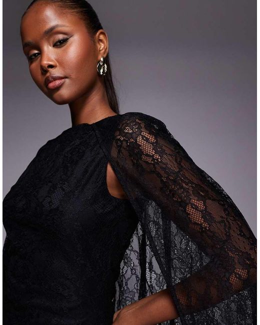 ASOS Blue Overlay Lace Cape Mini Dress With Godet Detail