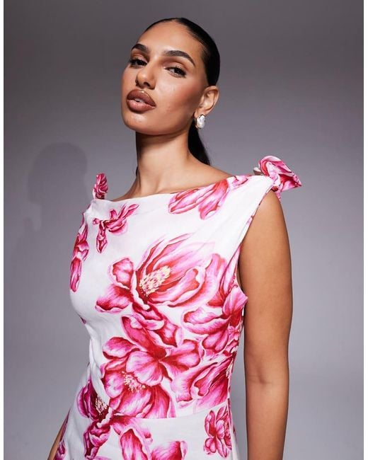 Forever New Pink Slash Neck Bow Shoulder Midaxi Dress