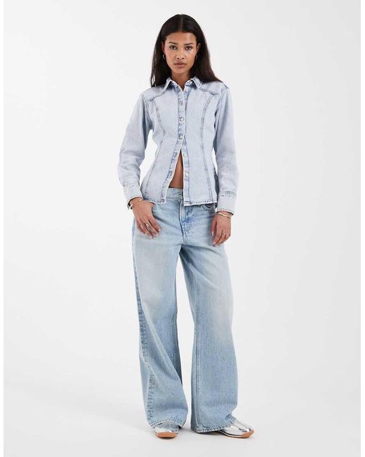 JJXX White Long Sleeve Denim Fitted Top