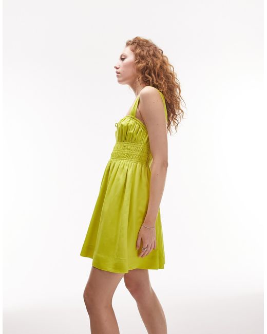 TOPSHOP Shirred Waist Dress in Yellow | Lyst Australia