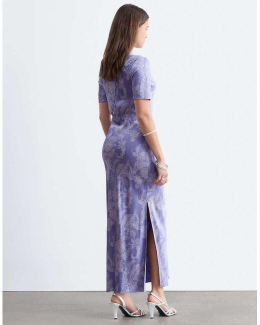 & Other Stories Blue Satin Paisley Print Maxi Dress With Cut
