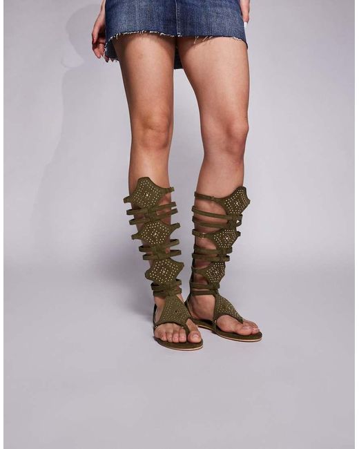 Public Desire Green Rome Gladiator Sandals