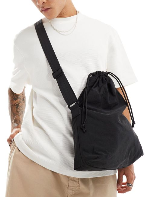 ASOS Black Soft Cross Body Bag With Fold Over Top for men