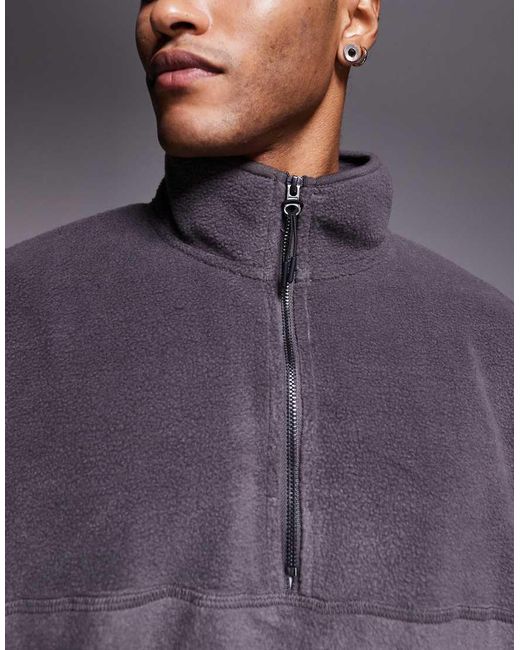 ASOS Gray Relaxed Boxy Funnel Neck Quarter Zip Fleece Sweatshirt for men