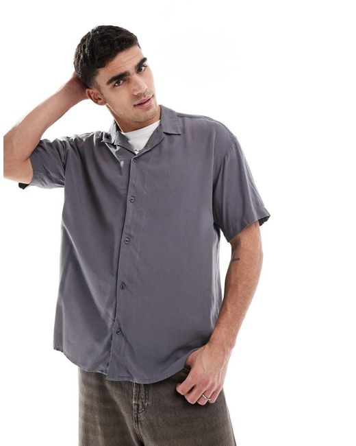 Jack & Jones Gray Revere Collar Short Sleeve Shirt for men