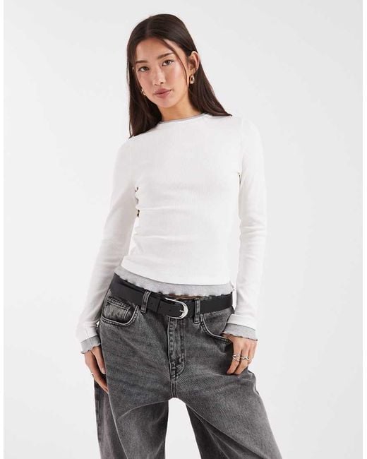 ASOS White Double Contrast Layer Top