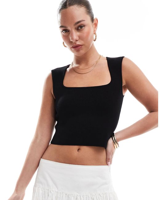 Stradivarius Black Square Neck Knit Crop Top