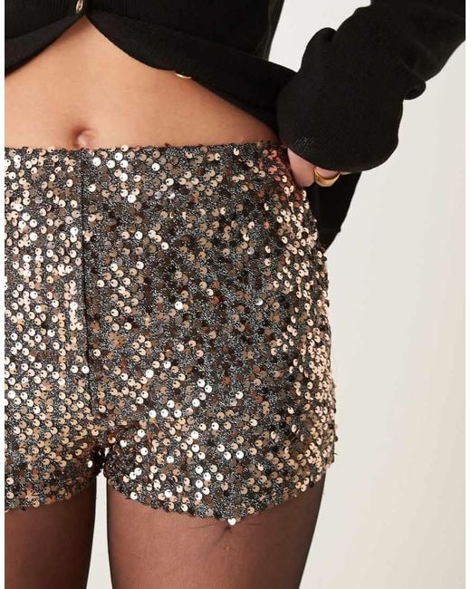 Miss Selfridge Natural Silver Sequin Booty Shorts