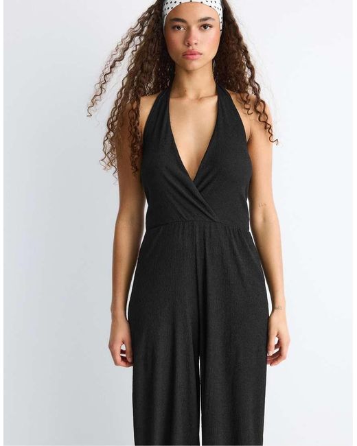 Stradivarius Black Balloon Halter Jumpsuit