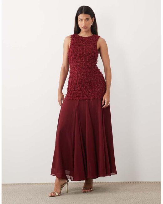 ASOS Red Fluffy Knit Bodice Maxi Dress With Chiffon Skirt