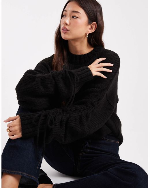 ASOS Black Ruched Tie Sleeve Jumper