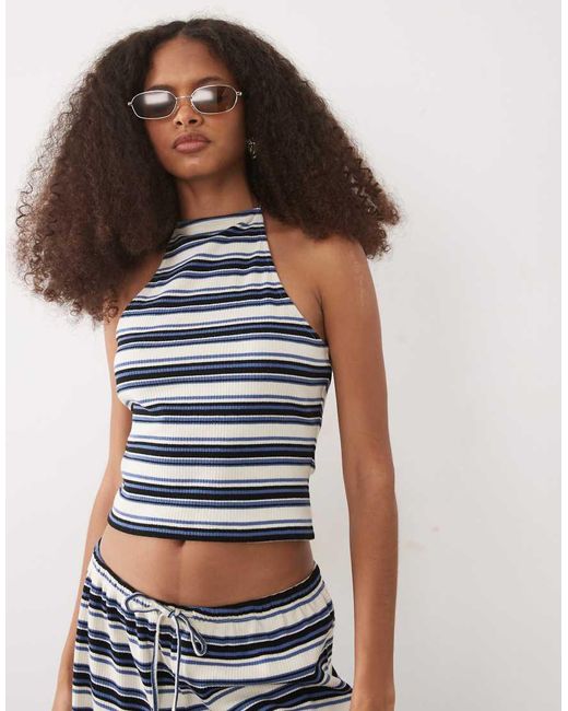 ASOS Geribbelde Gestreepte Haltertop in het Multicolor