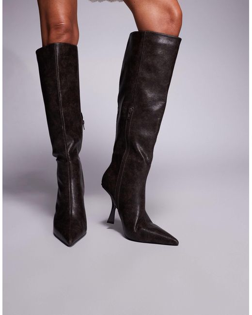 Public Desire Black Third Date High Heeled Knee Boots
