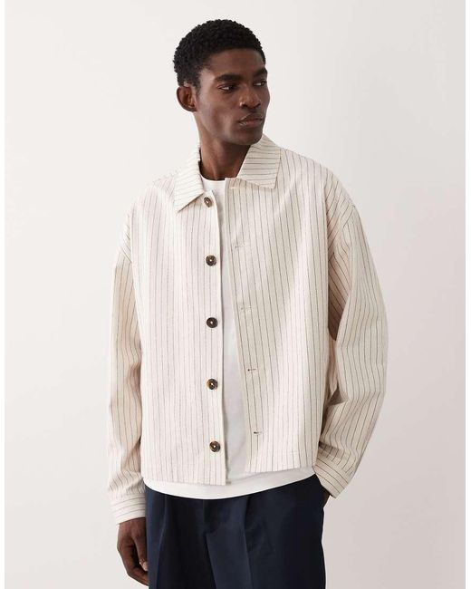 ASOS Natural Pinstripe Harrington Jacket for men