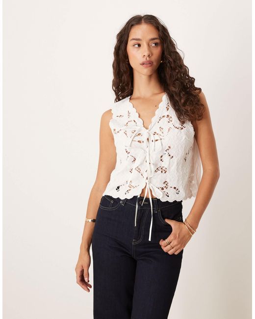 Y.A.S White Embroidered Tie Front Vest