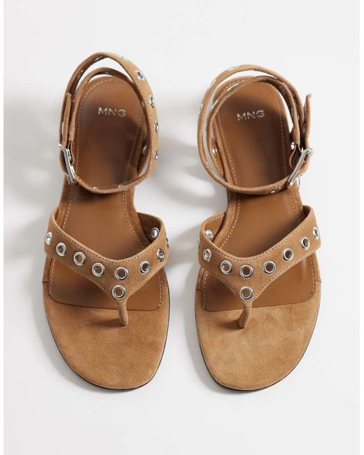 Mango Metallic 100% Leather Gladiator Sandals With Studs