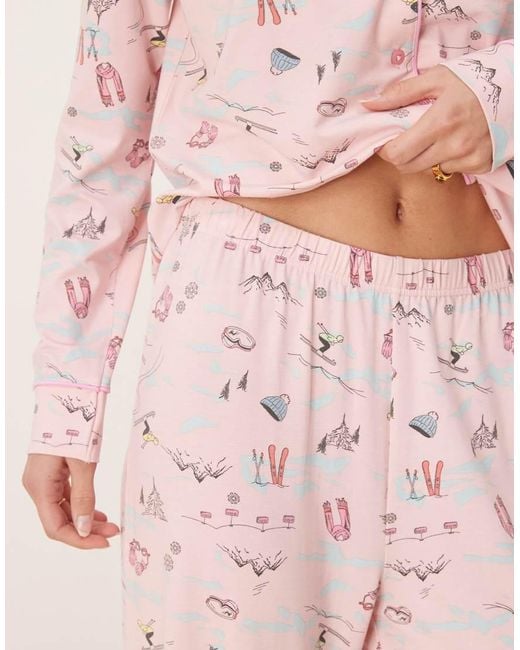 ASOS Pink Asos Design Tall Super Soft Long Sleeve Shirt & Trouser Pyjama Set With Contrast Piping